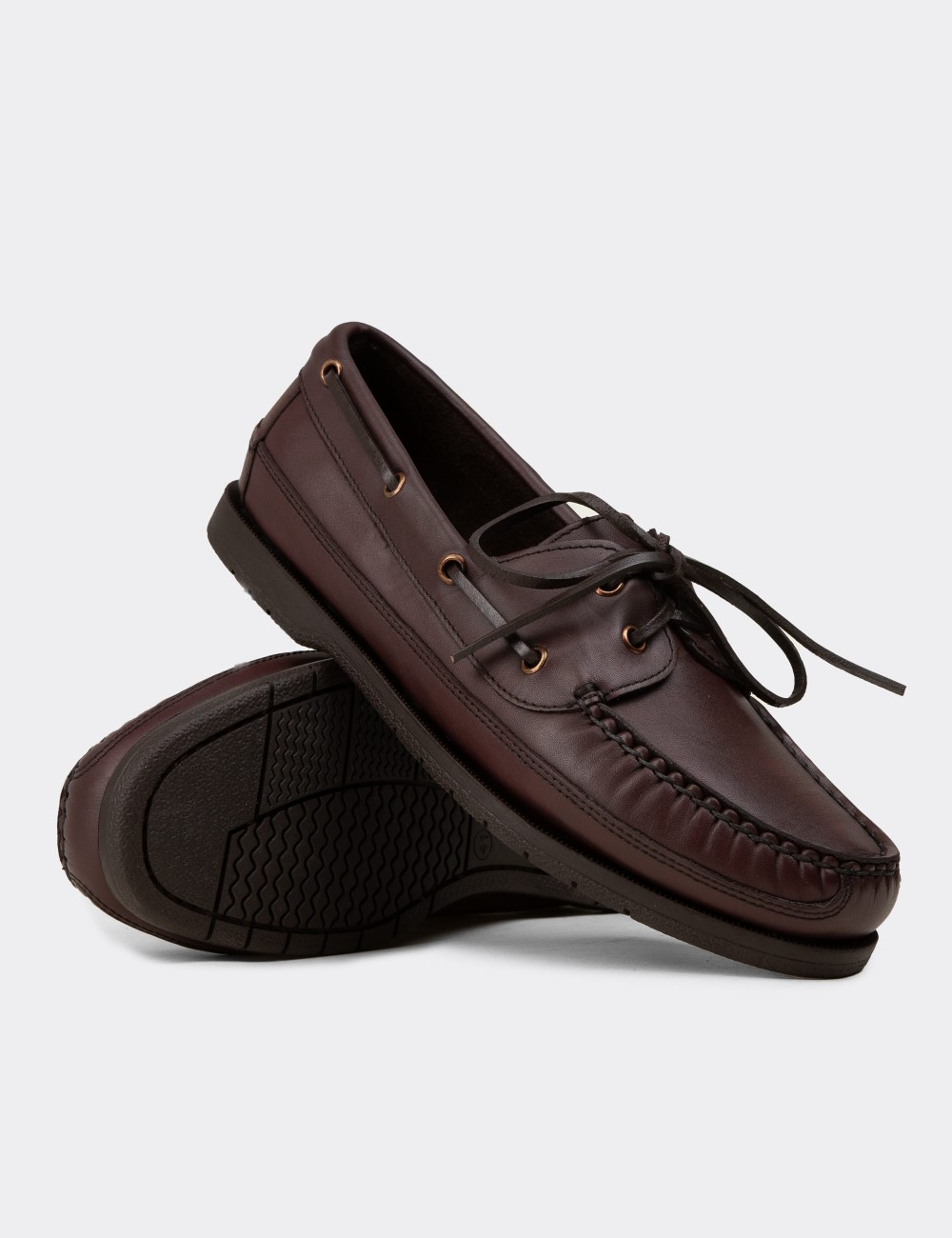 Men's Brown Leather Nautical Shoes - 01543MKHVC11