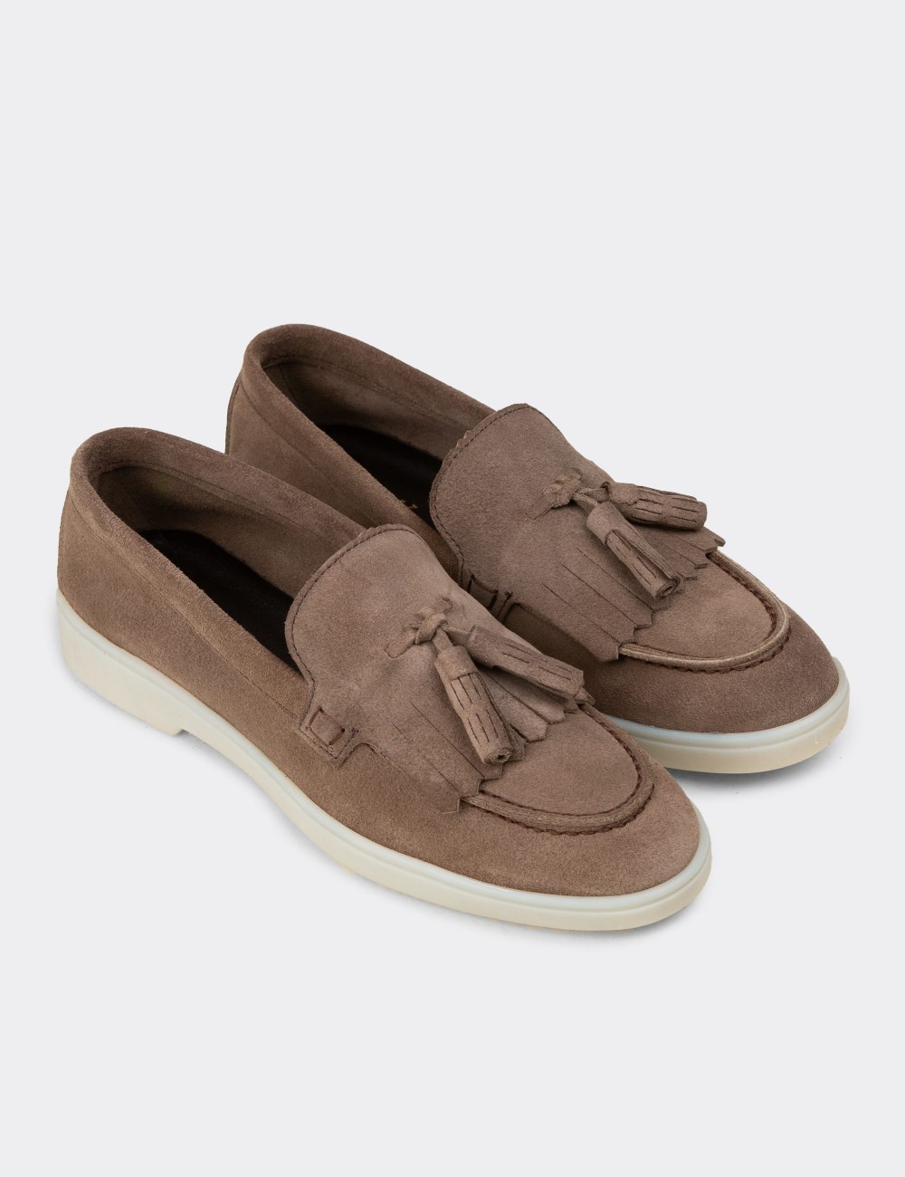 Women's Sandstone Suede Leather Tassel Loafers - 02042ZVZNC01