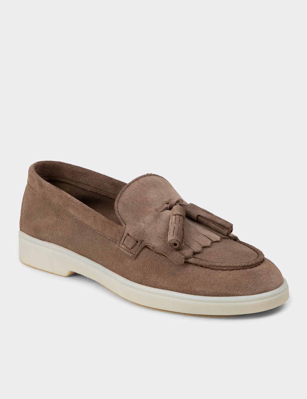 Women's Sandstone Suede Leather Tassel Loafers - 02042ZVZNC01
