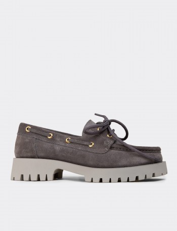 Women's Gray Suede Leather Nautical Loafers