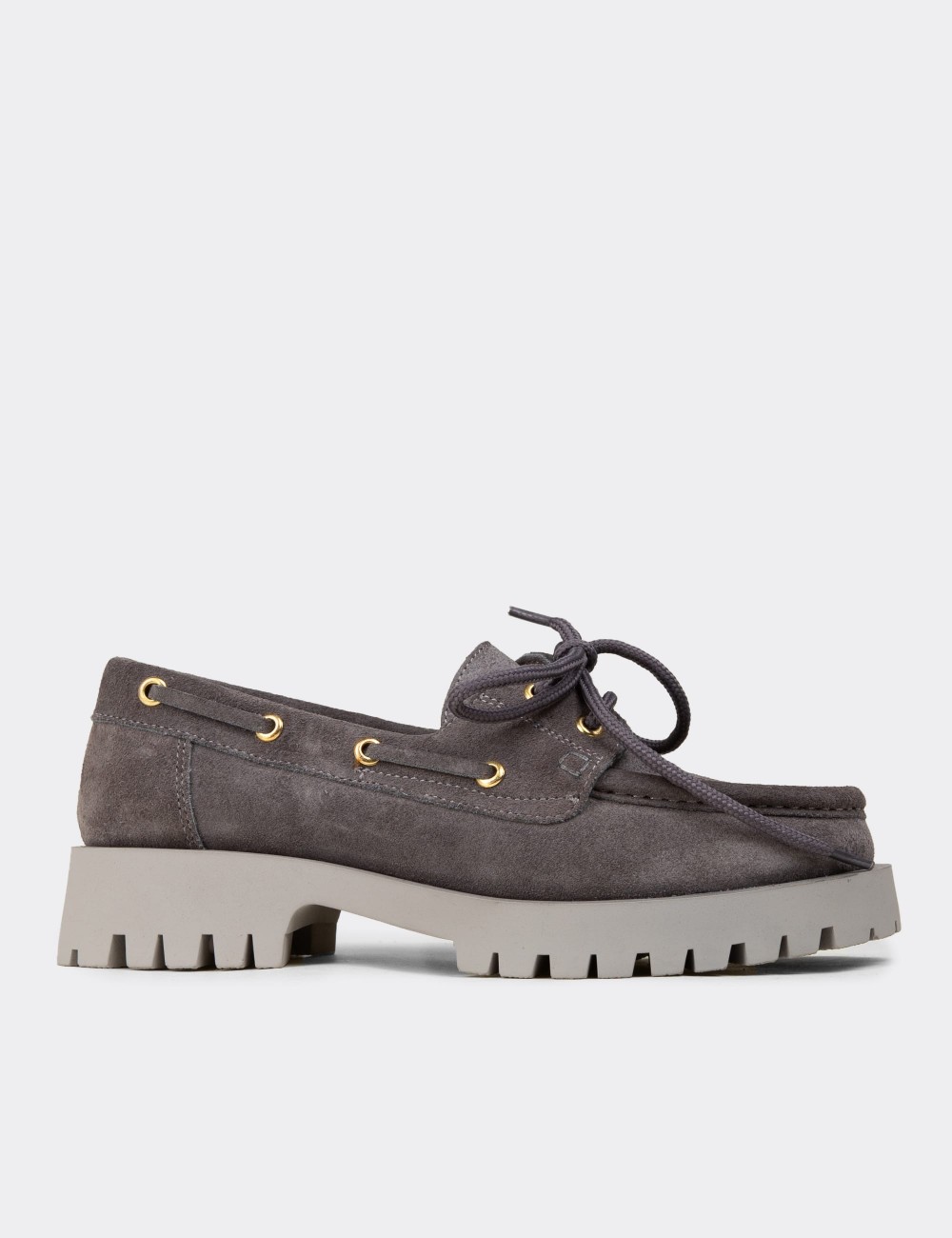Women's Gray Suede Leather Nautical Loafers - 02036ZGRIC01