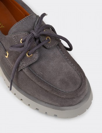 Women's Gray Suede Leather Nautical Loafers