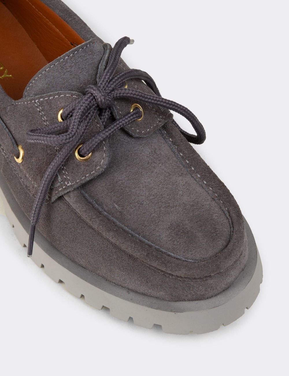 Women's Gray Suede Leather Nautical Loafers - 02036ZGRIC01