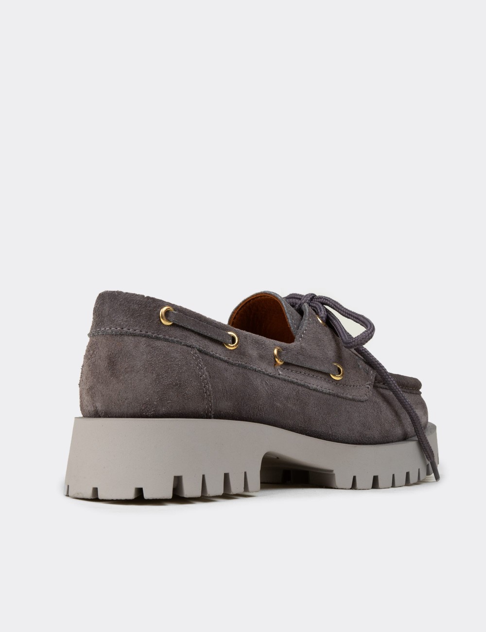Women's Gray Suede Leather Nautical Loafers - 02036ZGRIC01