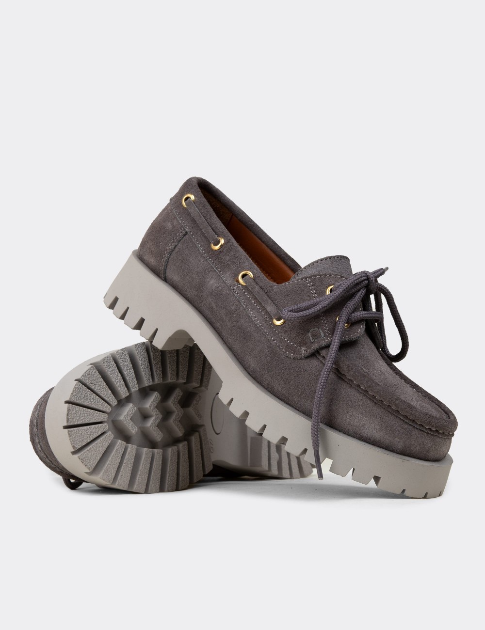 Women's Gray Suede Leather Nautical Loafers - 02036ZGRIC01
