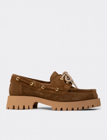 Women's Tan Suede Leather Boat Loafers