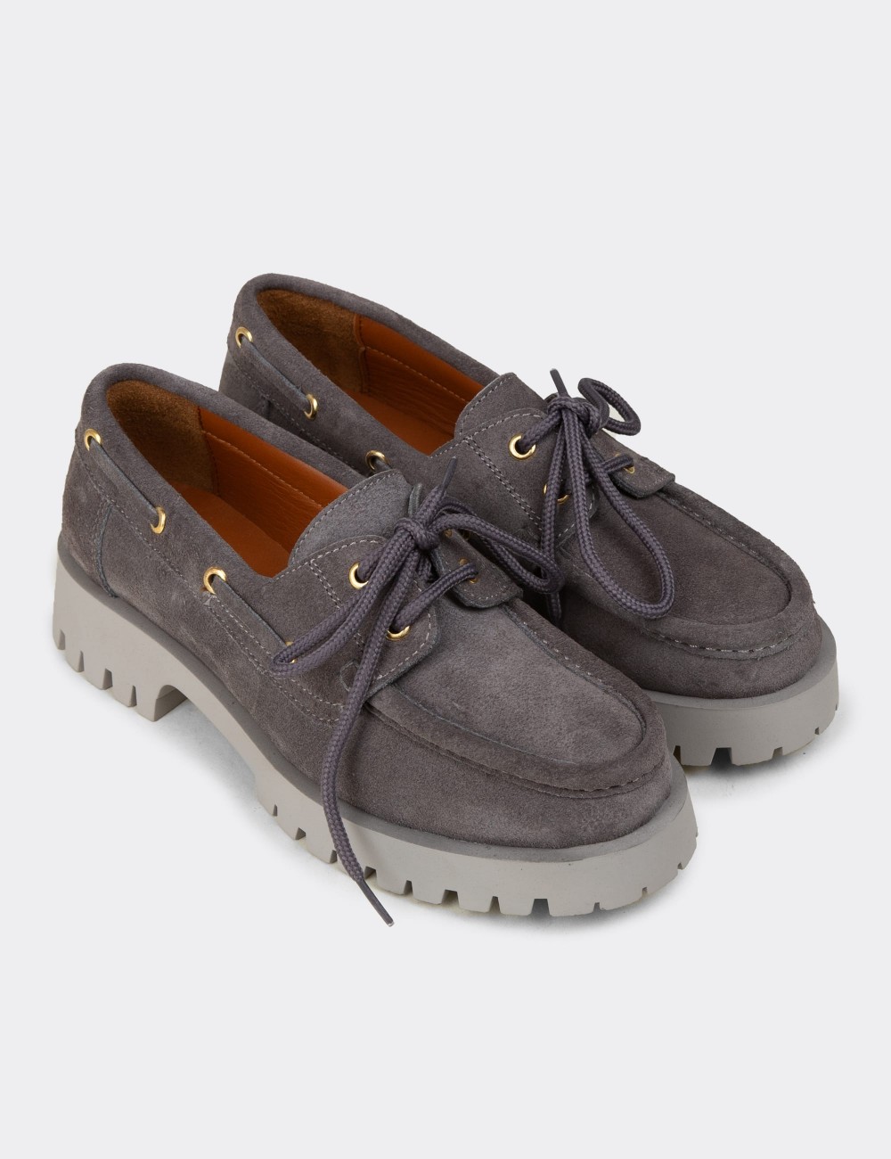 Women's Gray Suede Leather Nautical Loafers - 02036ZGRIC01