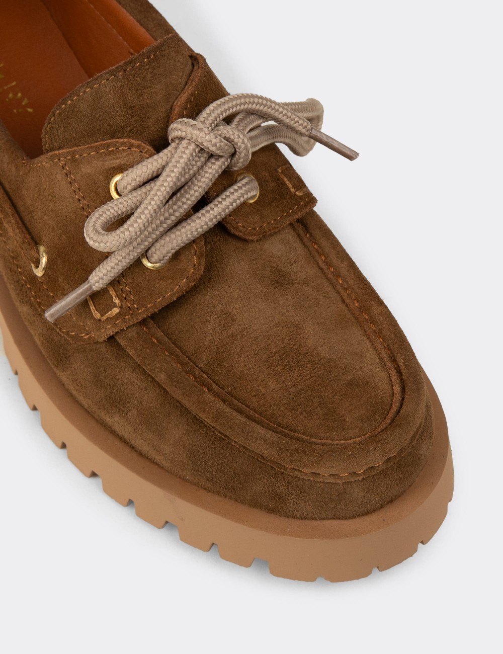 Women's Tan Suede Leather Boat Loafers - 02036ZTBAC01