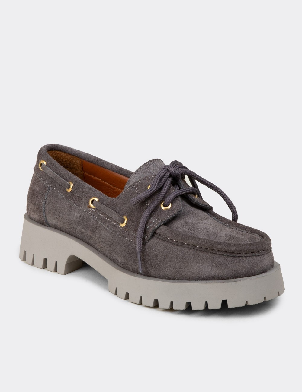 Women's Gray Suede Leather Nautical Loafers - 02036ZGRIC01