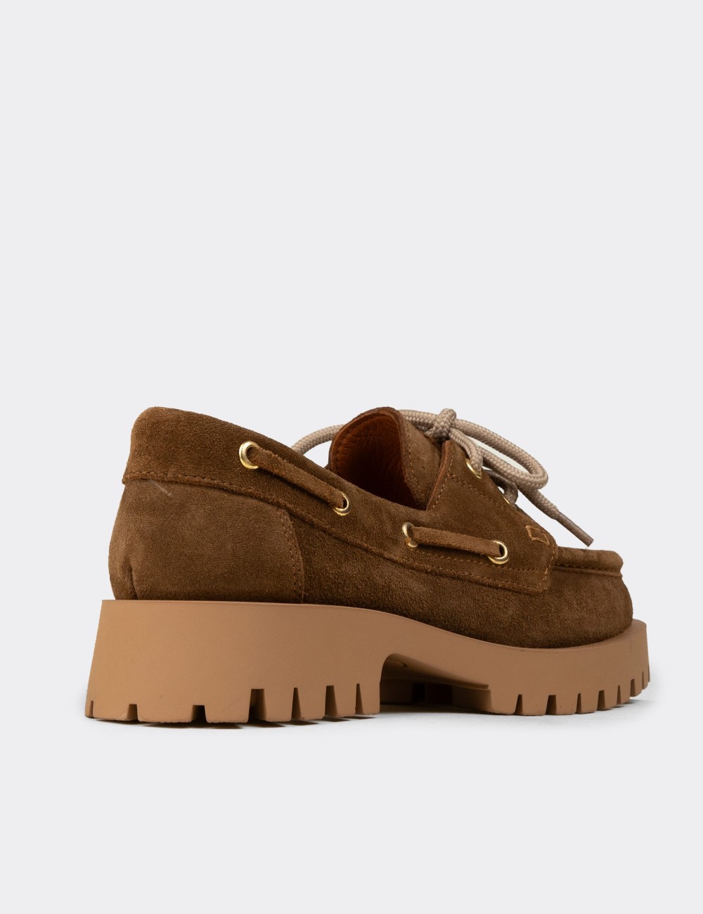 Women's Tan Suede Leather Boat Loafers - 02036ZTBAC01