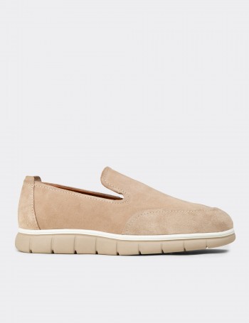 Men's Beige Suede Leather Loafers