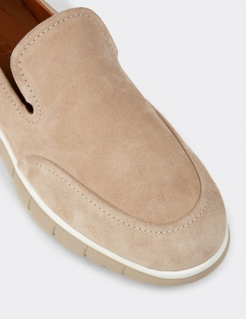 Men's Beige Suede Leather Loafers