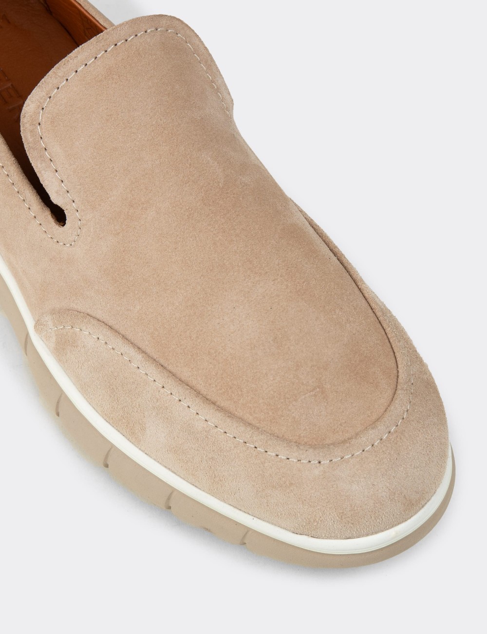 Men's Beige Suede Leather Loafers - 02044MBEJE01