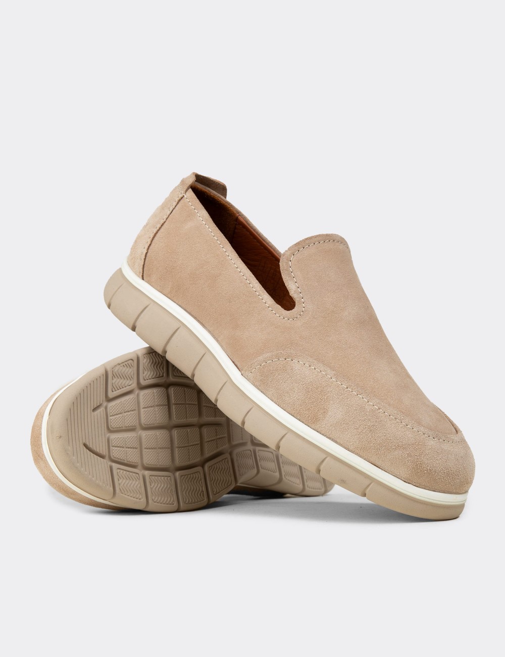 Men's Beige Suede Leather Loafers - 02044MBEJE01