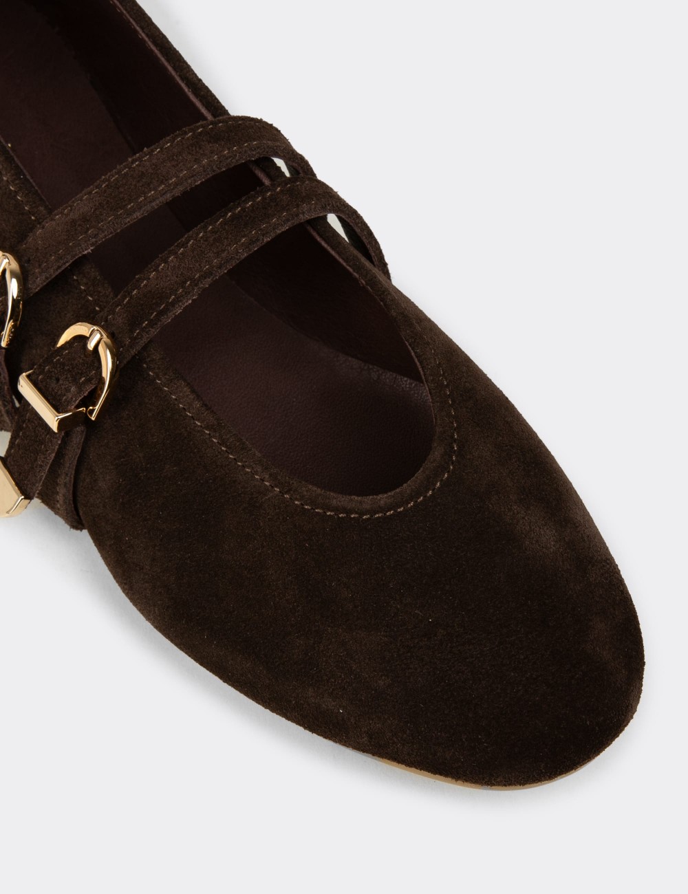 Women's Brown Suede Leather Flats - L2659ZKHVC01