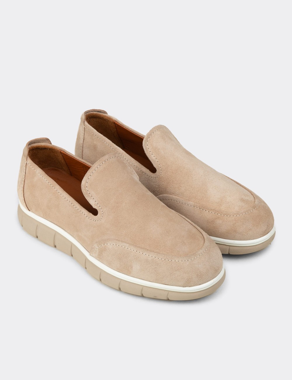 Men's Beige Suede Leather Loafers - 02044MBEJE01