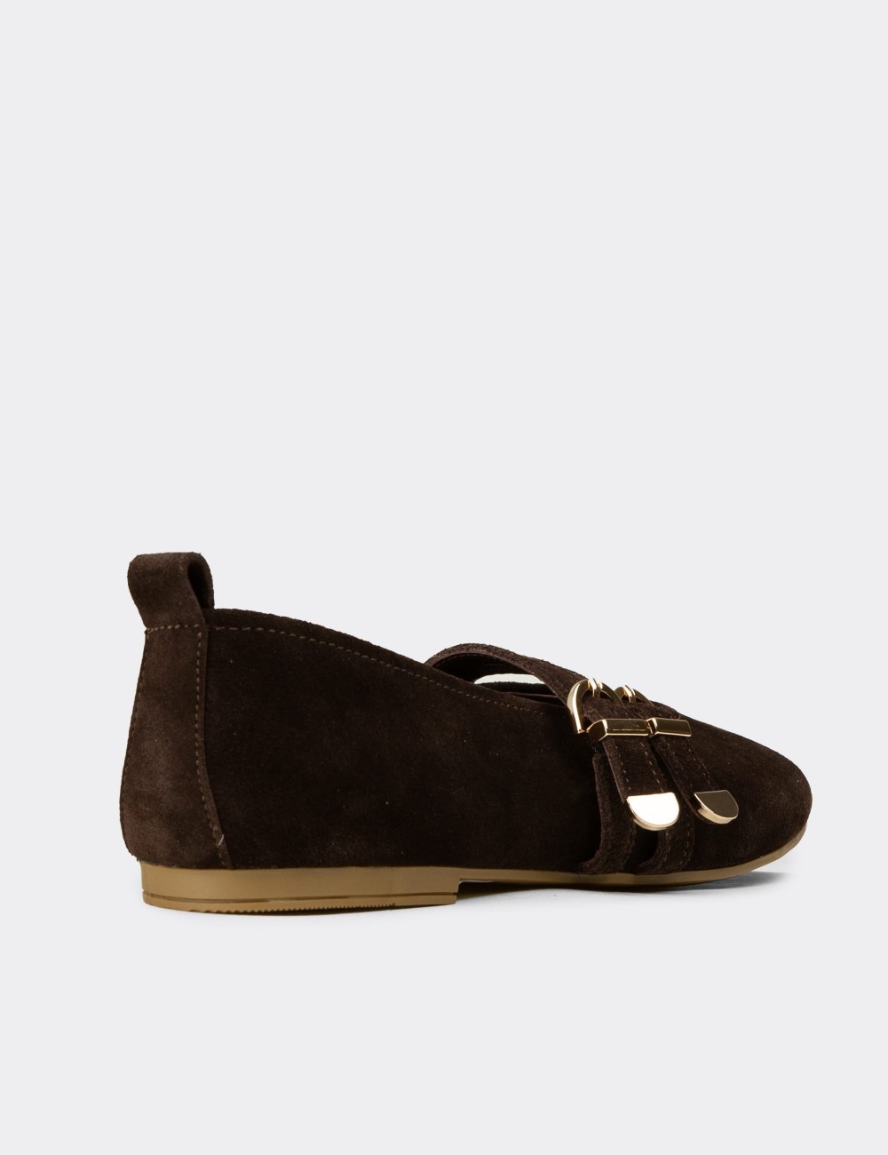 Women's Brown Suede Leather Flats - L2659ZKHVC01