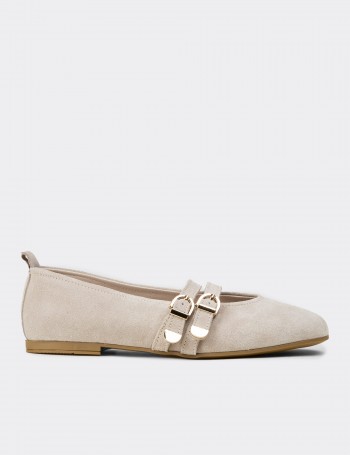 Women's Beige Suede Leather Flats