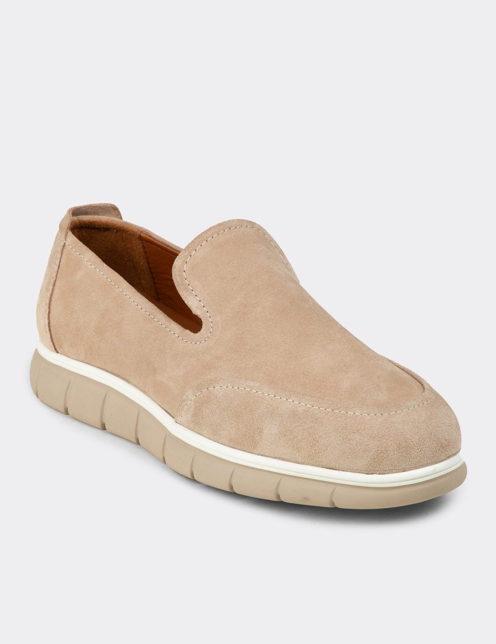 Men's Beige Suede Leather Loafers - 02044MBEJE01