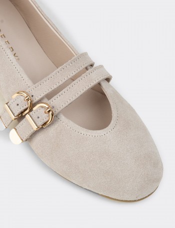 Women's Beige Suede Leather Flats