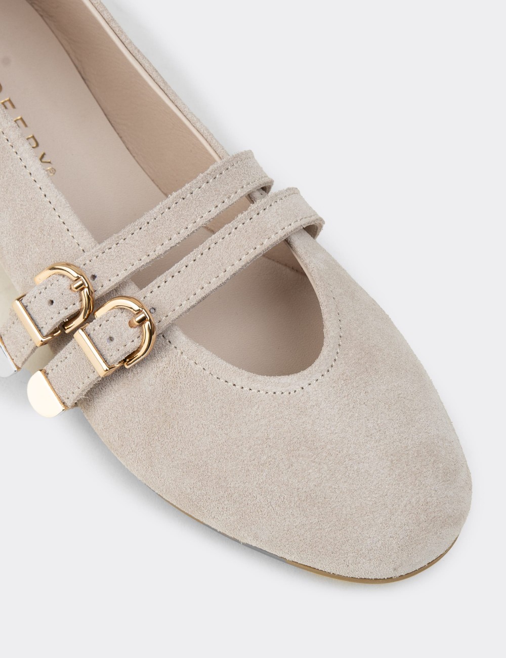 Women's Beige Suede Leather Flats - L2659ZBEJC01