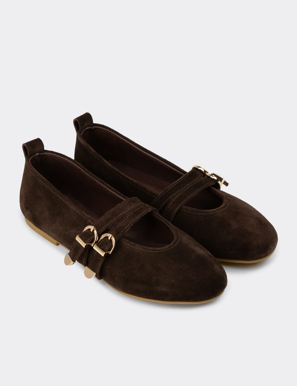 Women's Brown Suede Leather Flats - L2659ZKHVC01