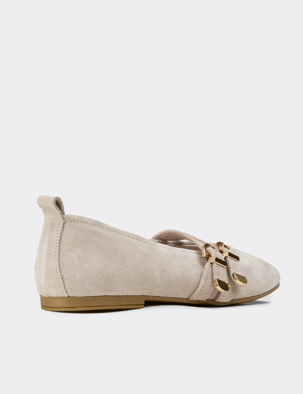Women's Beige Suede Leather Flats - L2659ZBEJC01