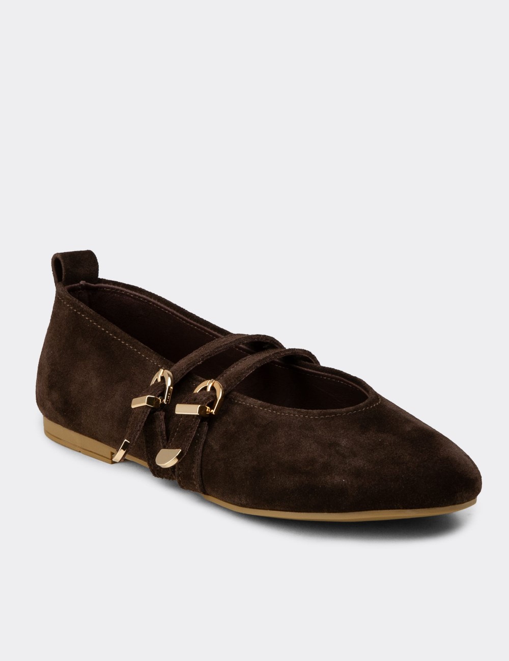 Women's Brown Suede Leather Flats - L2659ZKHVC01