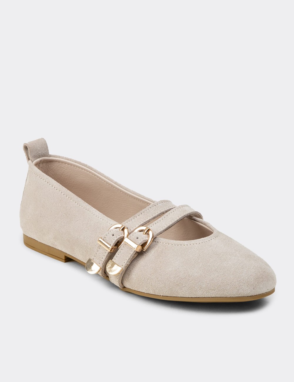 Women's Beige Suede Leather Flats - L2659ZBEJC01