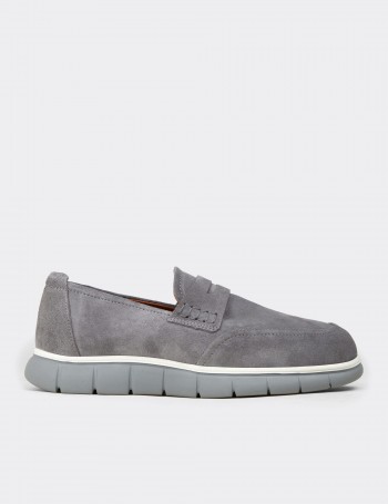 Men's Gray Suede Leather Loafers