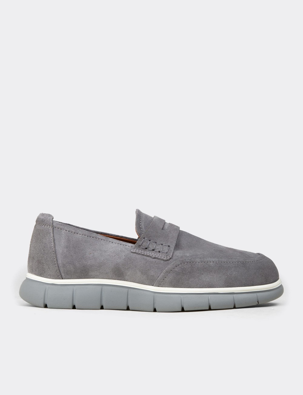 Men's Gray Suede Leather Loafers - 02045MGRIE01
