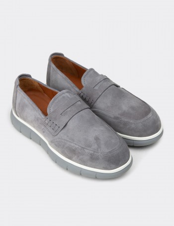 Men's Gray Suede Leather Loafers