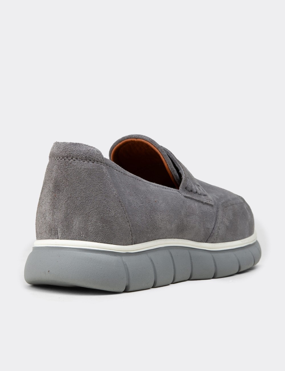 Men's Gray Suede Leather Loafers - 02045MGRIE01