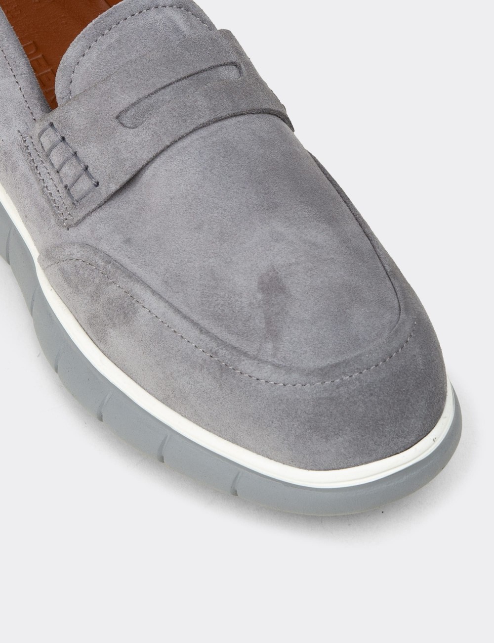 Men's Gray Suede Leather Loafers - 02045MGRIE01
