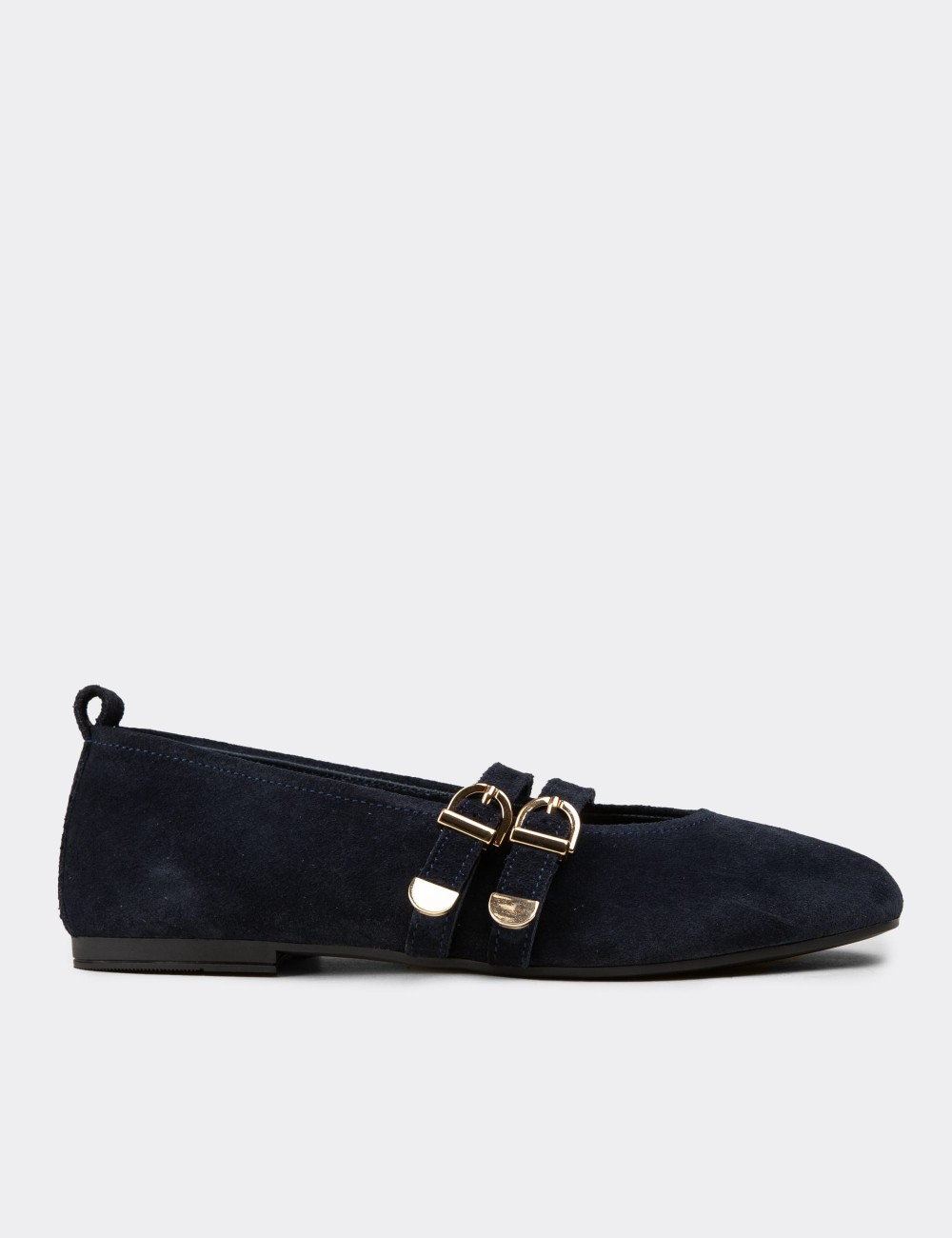 Women's Navy Suede Leather Flats - L2659ZLCVC01
