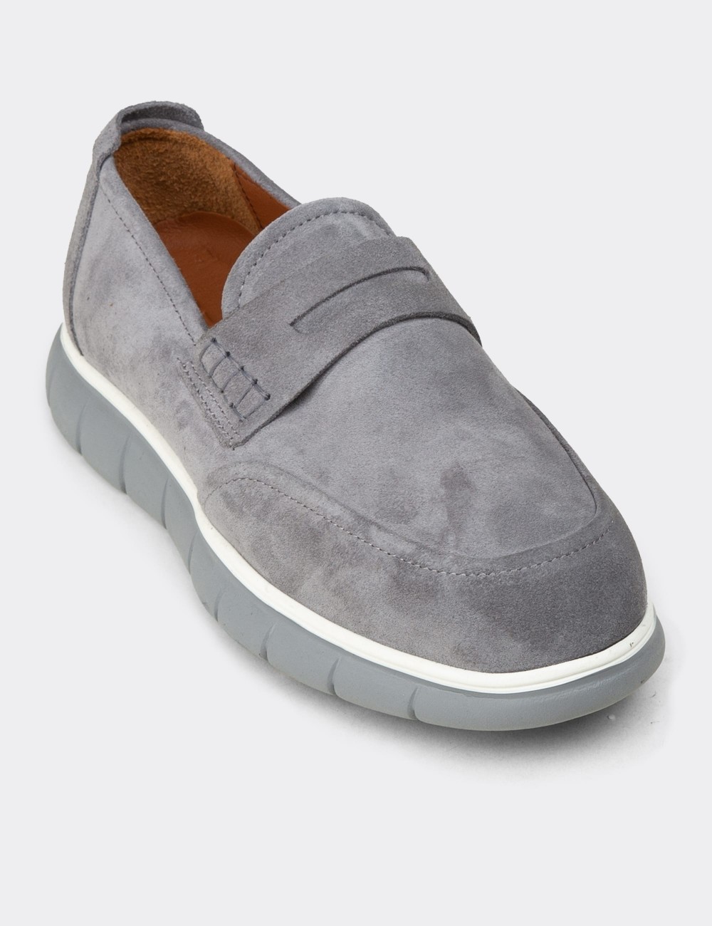 Men's Gray Suede Leather Loafers - 02045MGRIE01