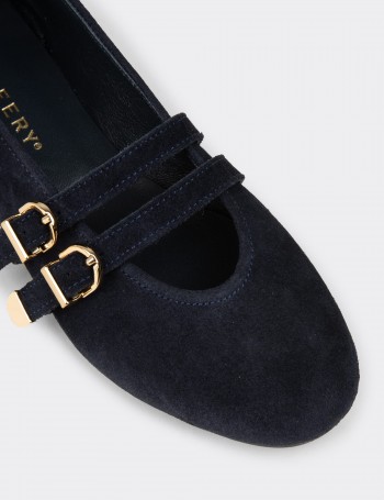 Women's Navy Suede Leather Flats - L2659ZLCVC01