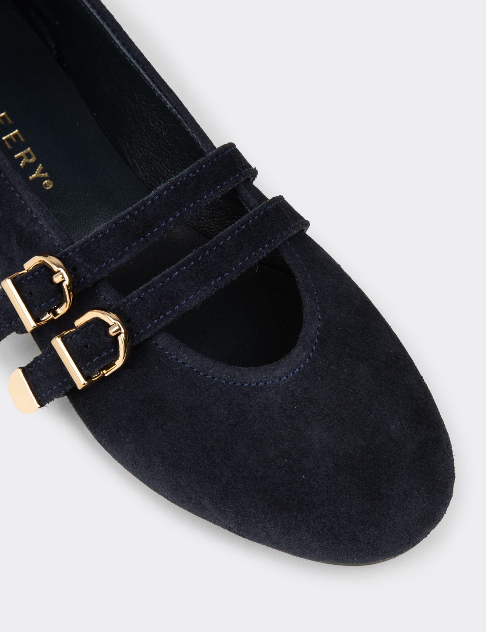Women's Navy Suede Leather Flats - L2659ZLCVC01
