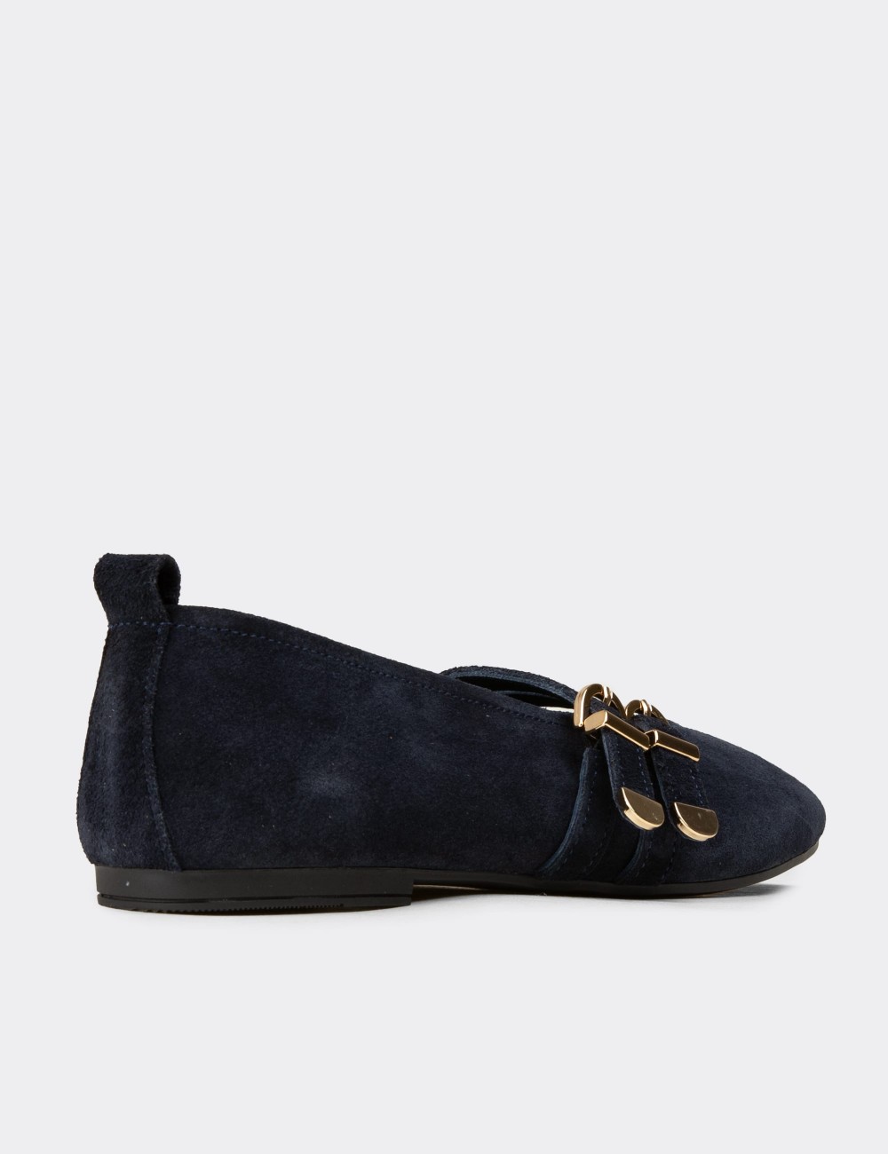 Women's Navy Suede Leather Flats - L2659ZLCVC01