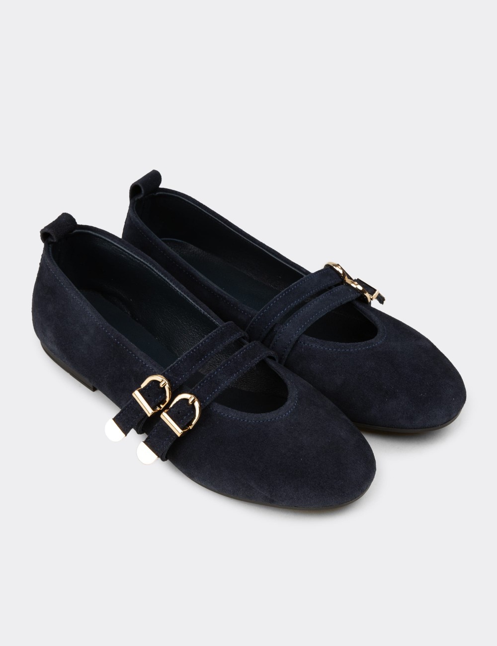 Women's Navy Suede Leather Flats - L2659ZLCVC01