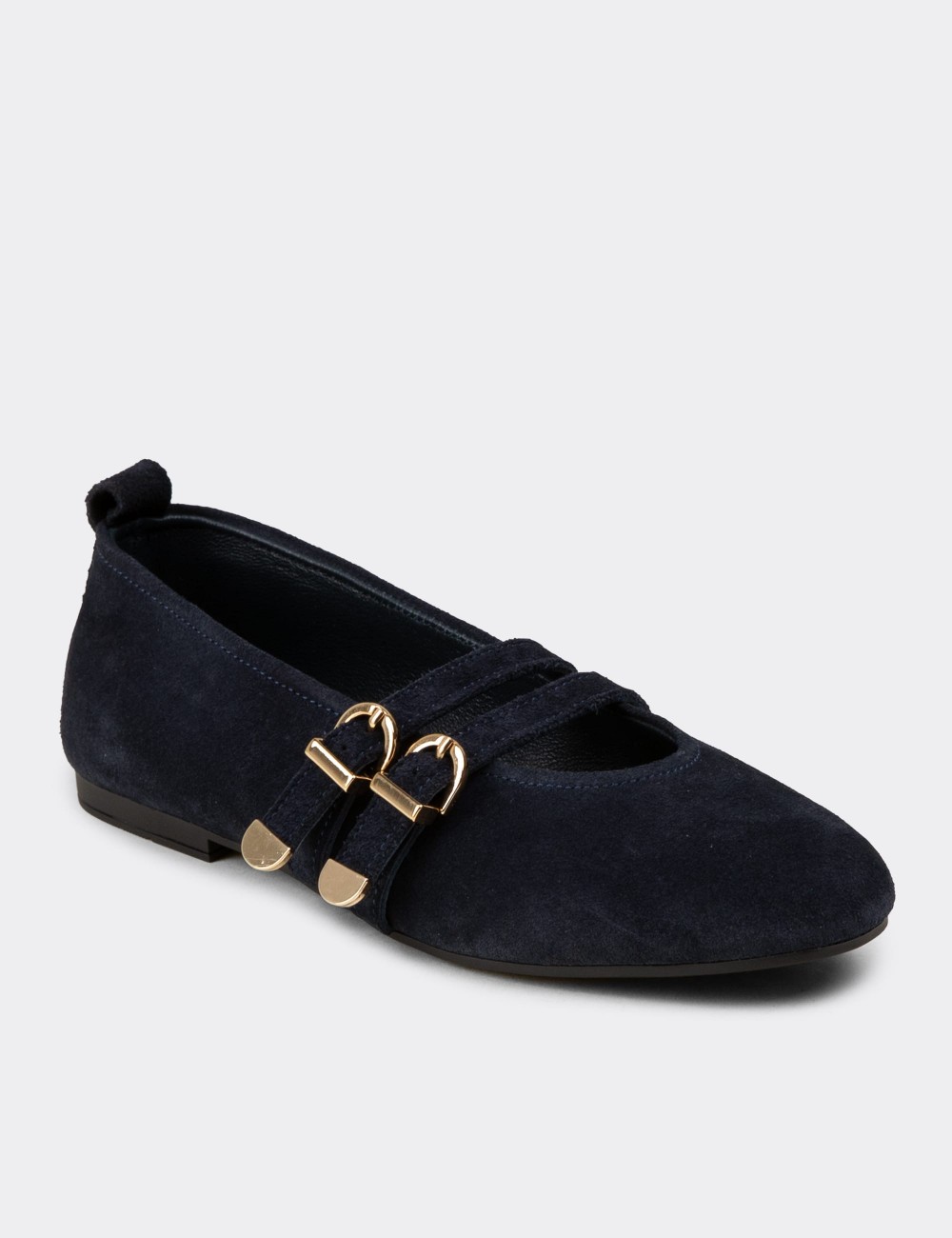 Women's Navy Suede Leather Flats - L2659ZLCVC01