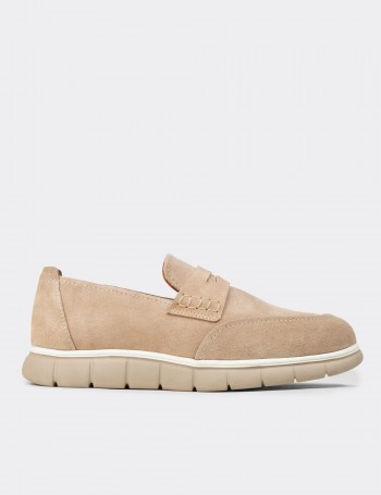 Men's Beige Suede Leather Slip-On Shoes