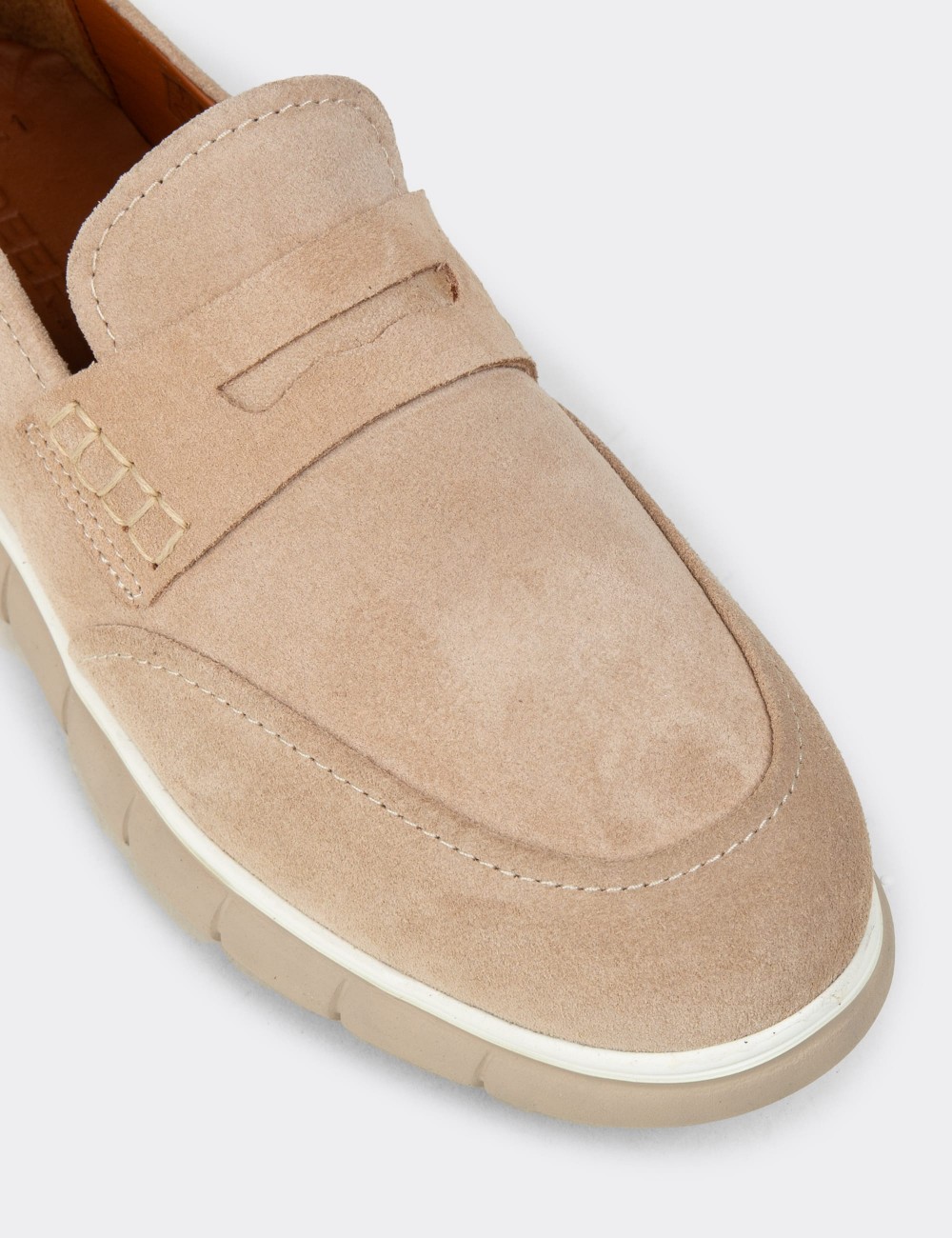 Men's Beige Suede Leather Slip-On Shoes - 02045MBEJE01