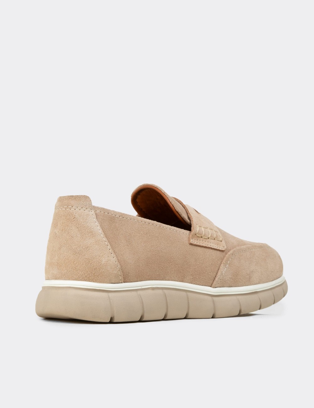 Men's Beige Suede Leather Slip-On Shoes - 02045MBEJE01