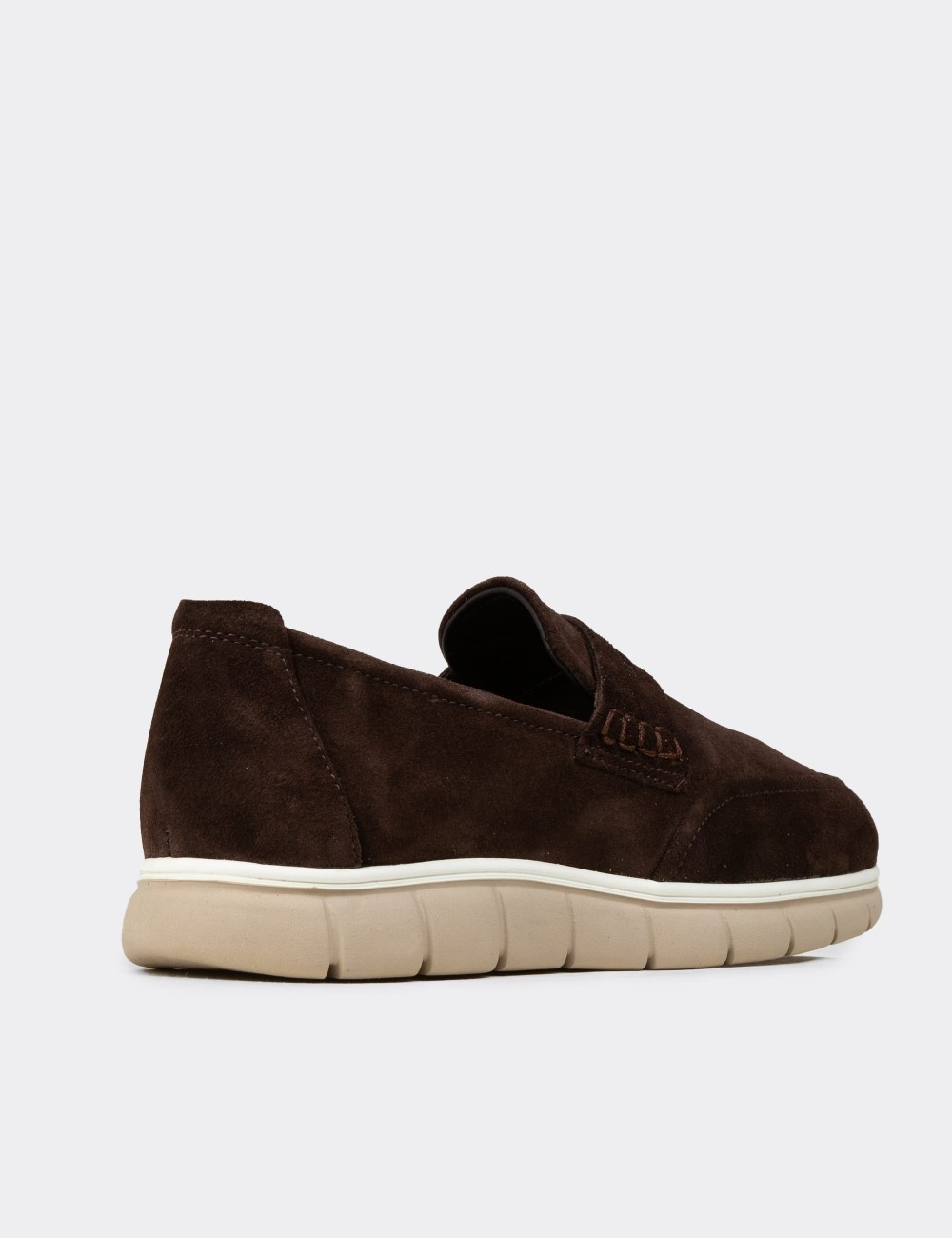 Men's Brown Suede Leather Loafers - 02045MKHVE02