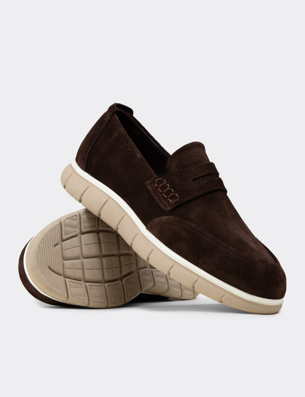 Men's Brown Suede Leather Loafers - 02045MKHVE02