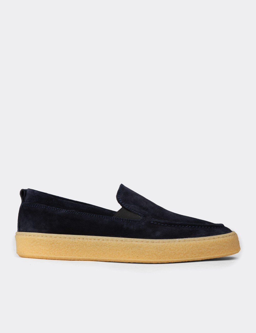 Men's Navy Suede Leather Loafers - 02047MLCVC01