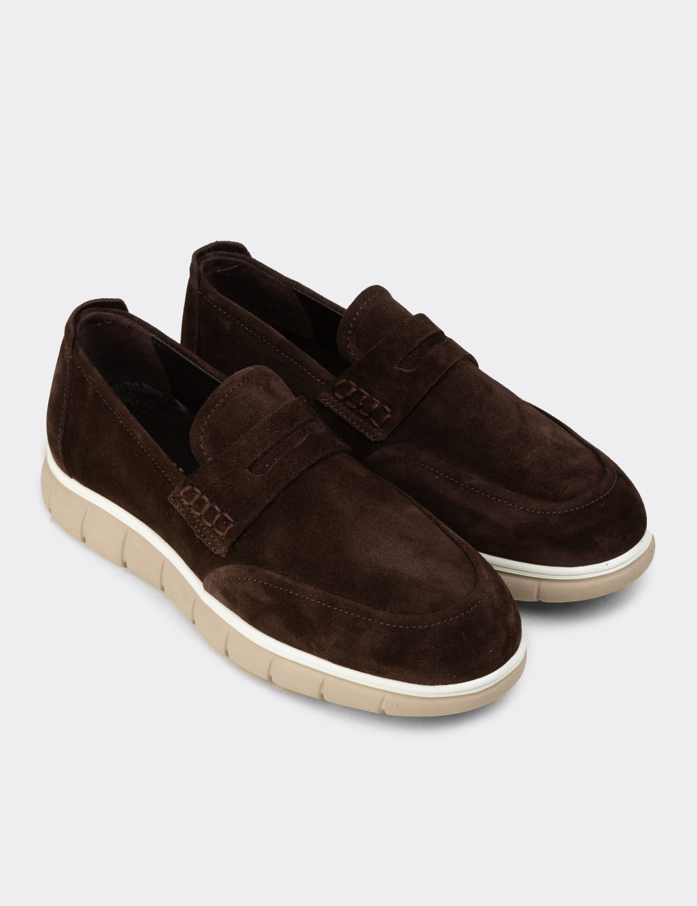 Men's Brown Suede Leather Loafers - 02045MKHVE02
