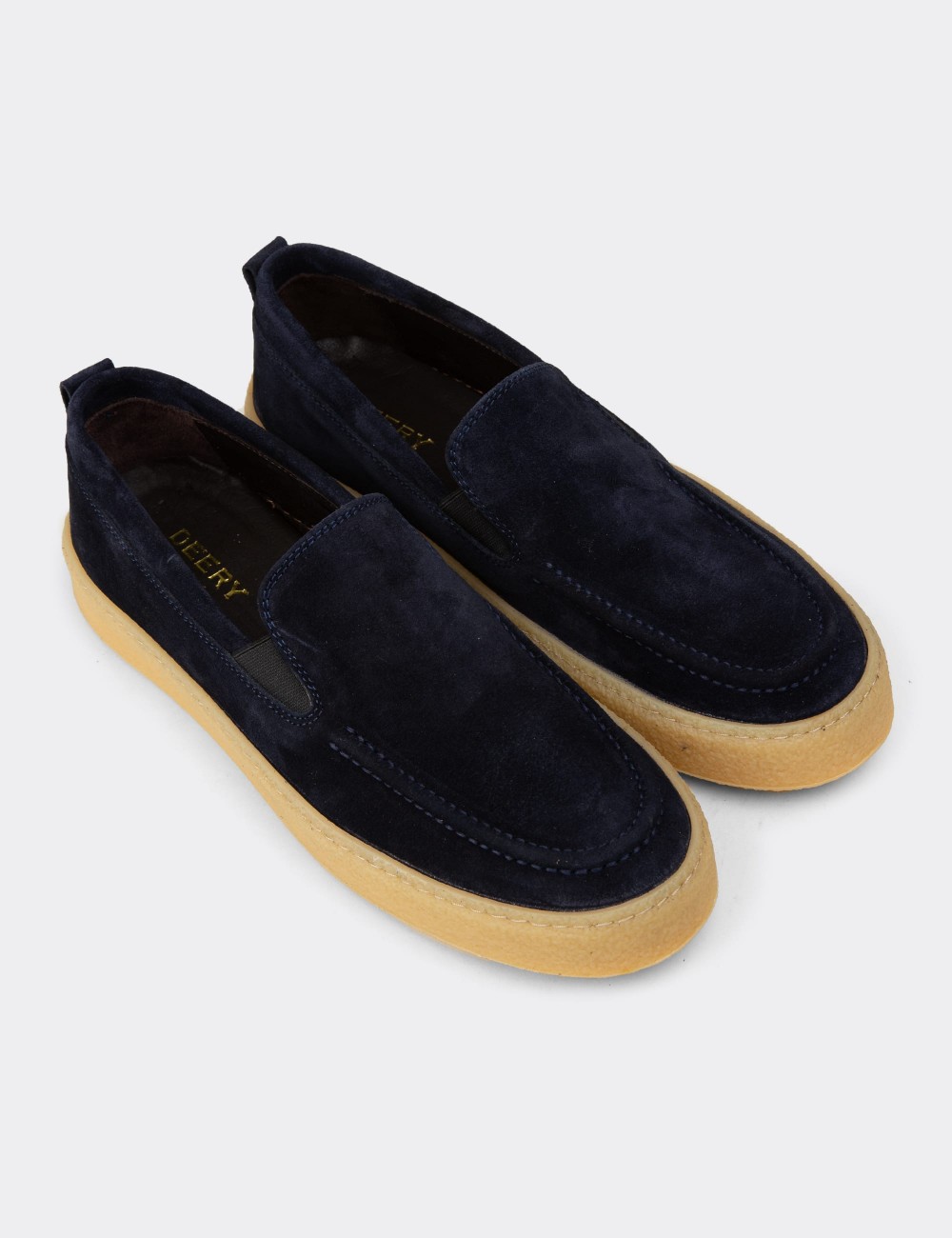 Men's Navy Suede Leather Loafers - 02047MLCVC01