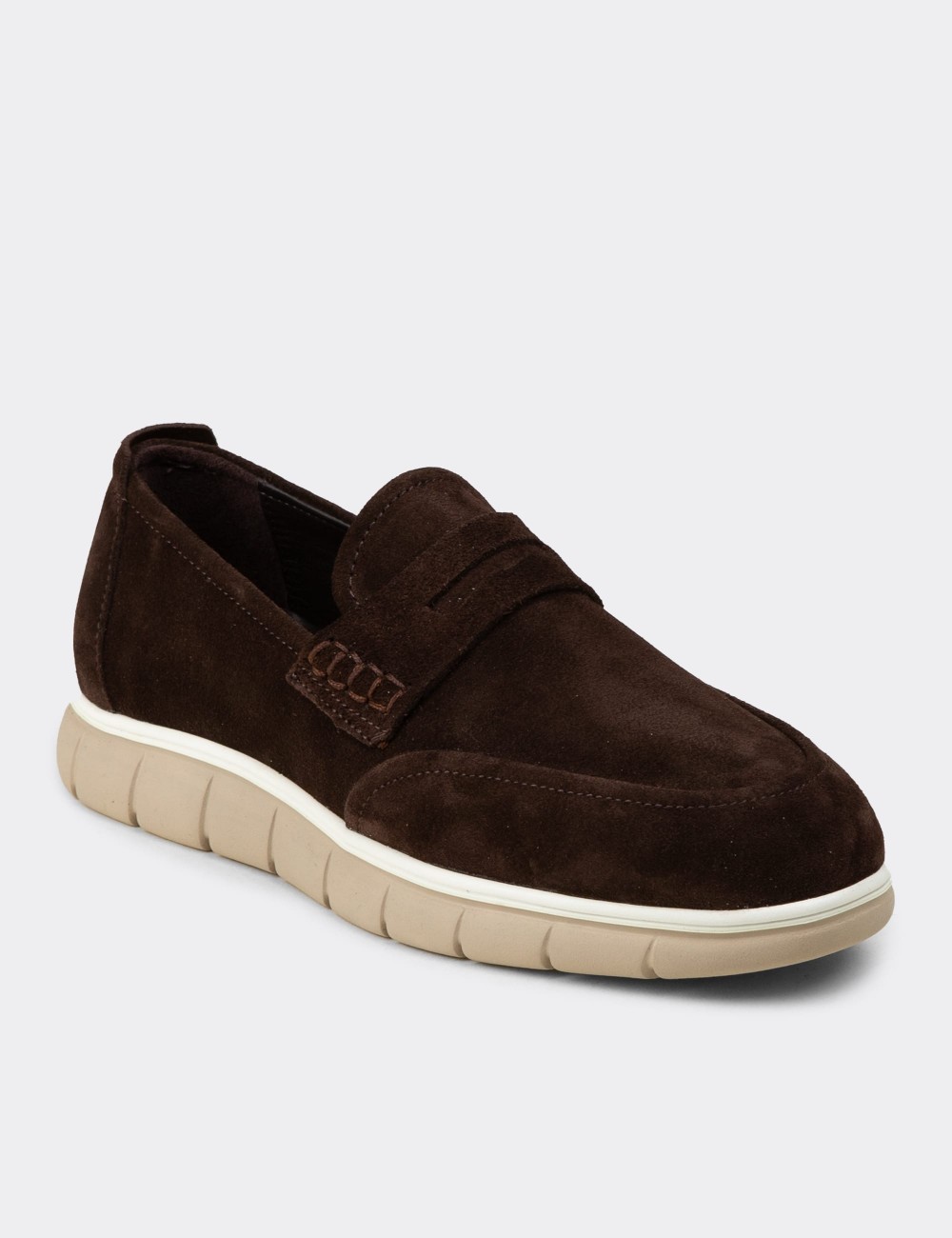 Men's Brown Suede Leather Loafers - 02045MKHVE02